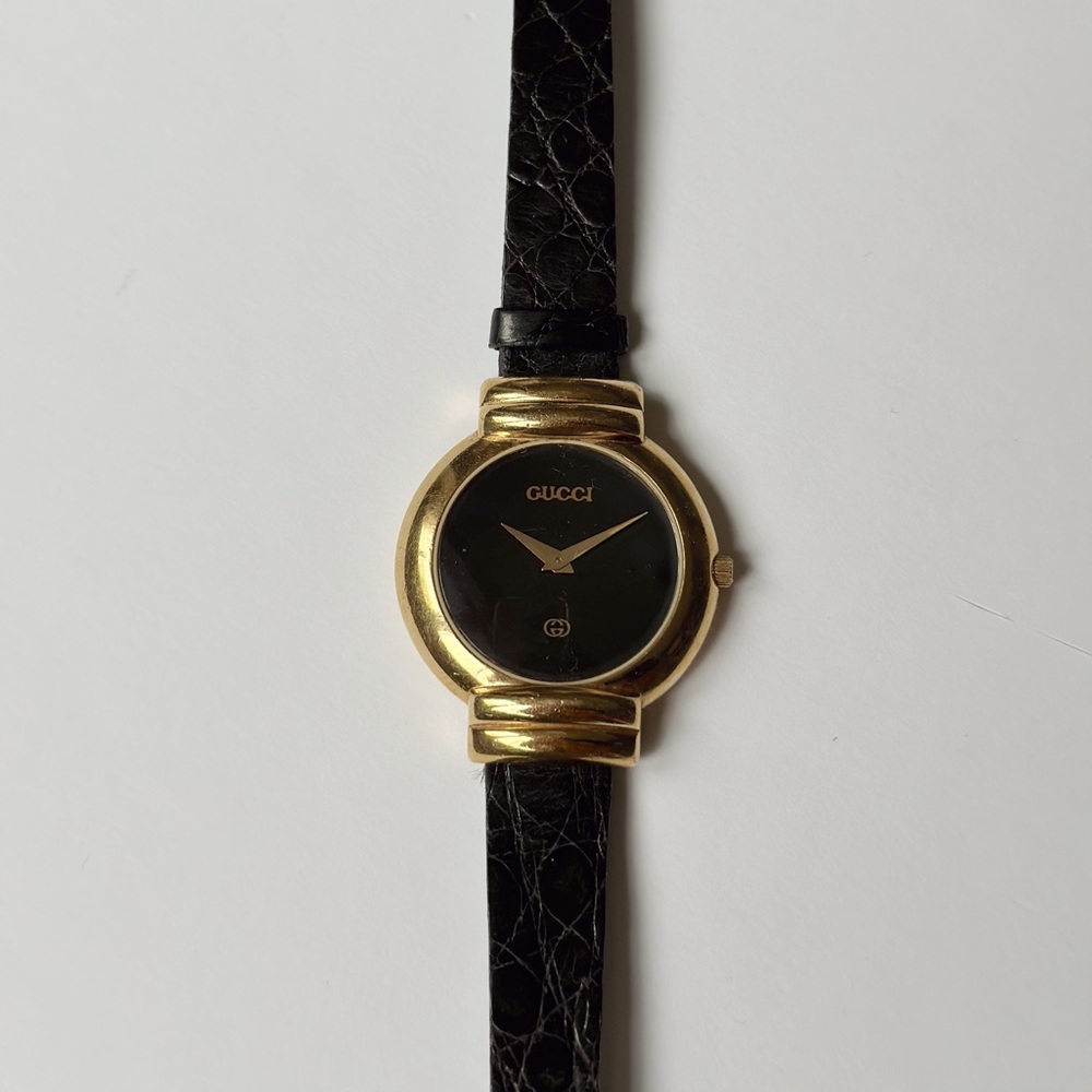 Gucci Watch Vintage Genuine Crocodile Gucci Watch Gold Black